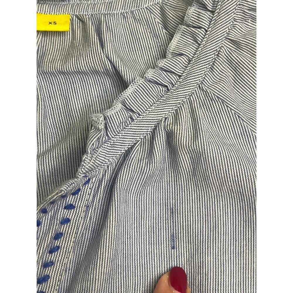 Roller Rabbit Womens Top Blue Striped V Neck Blouse Floral 3/4 Sleeve, Size XS - Picture 11 of 14